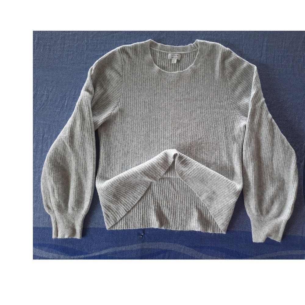 J.Crew Extra-Soft Heather Gray Ribbed Crewneck‎ Pullover Sweater BJ854 Womens XL